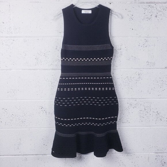 Bailey 44 Crepe Suzette Laser-Cut Knit Sheath Dress Black Cocktail Sleeveless M - Picture 1 of 9